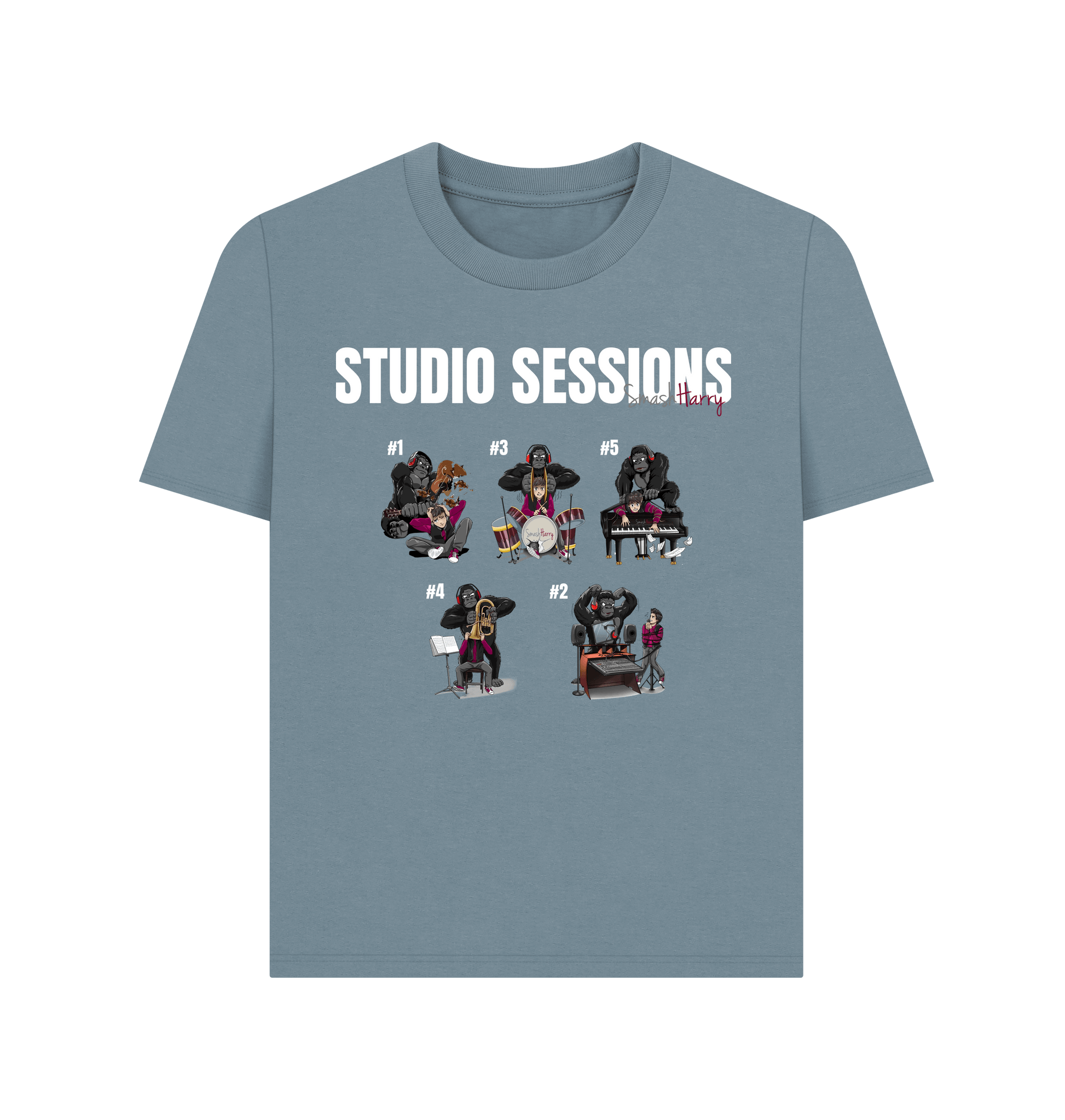 Stone Blue Printed T-shirt Front