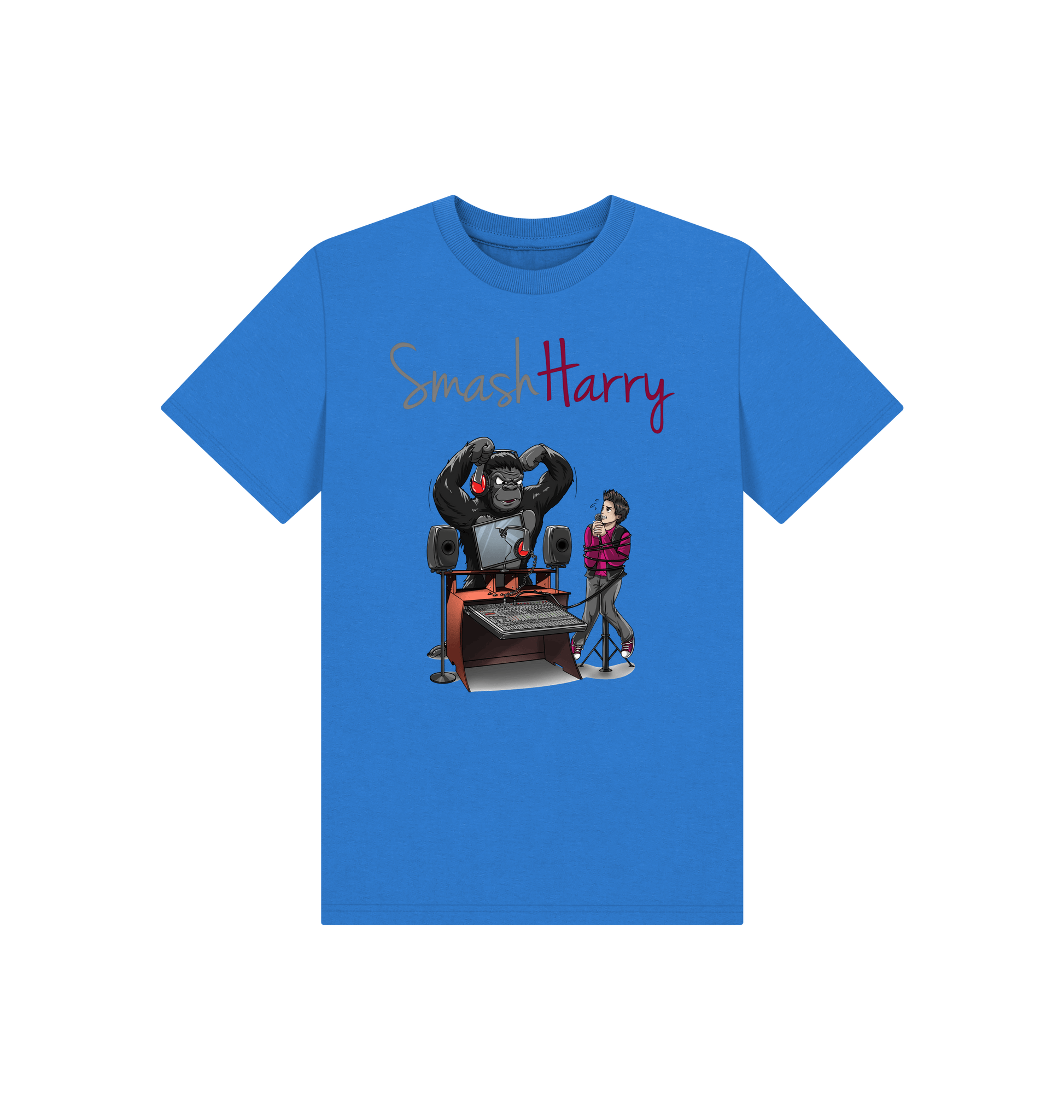 Bright Blue Printed Kids T-Shirt Front
