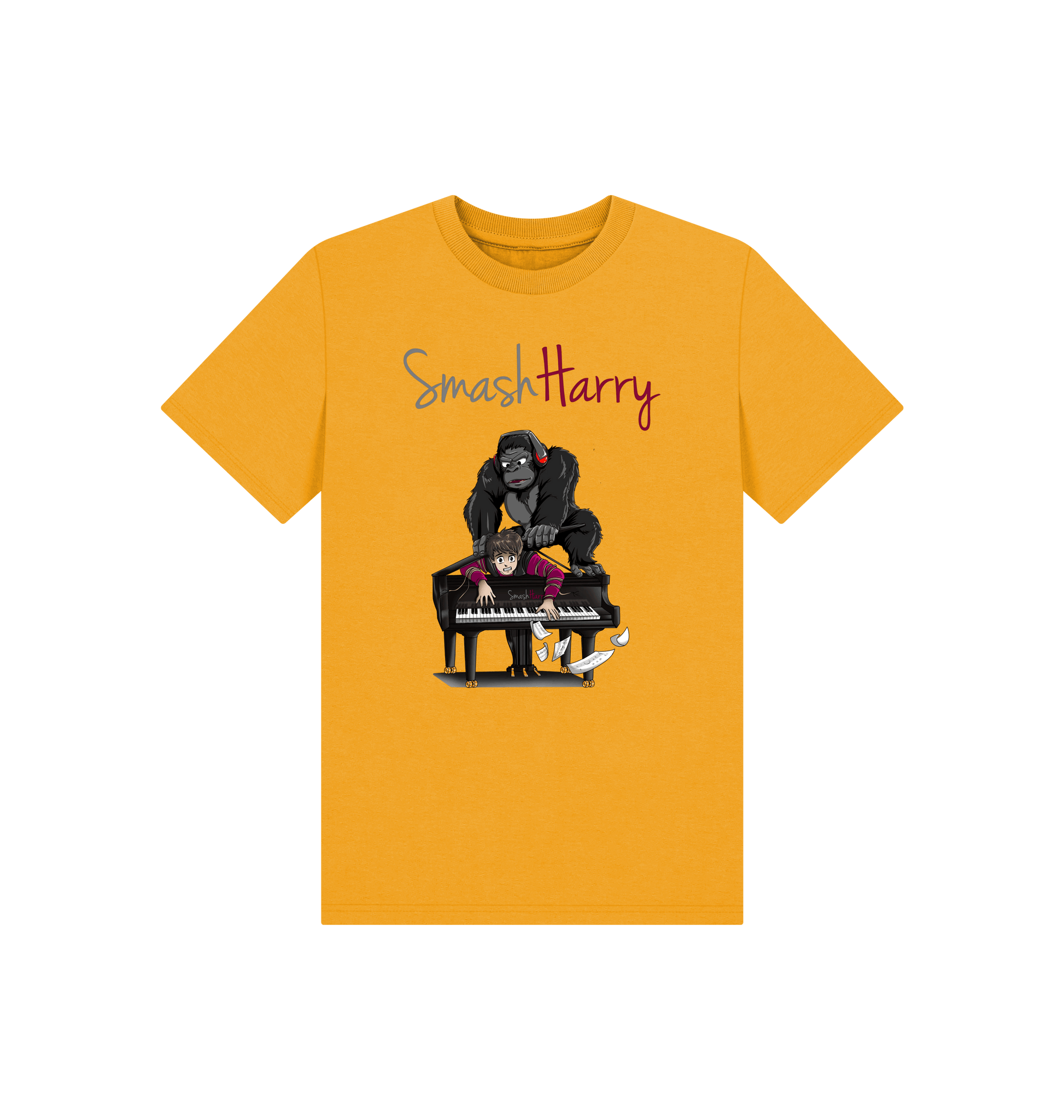 Mustard Printed Kids T-Shirt Front
