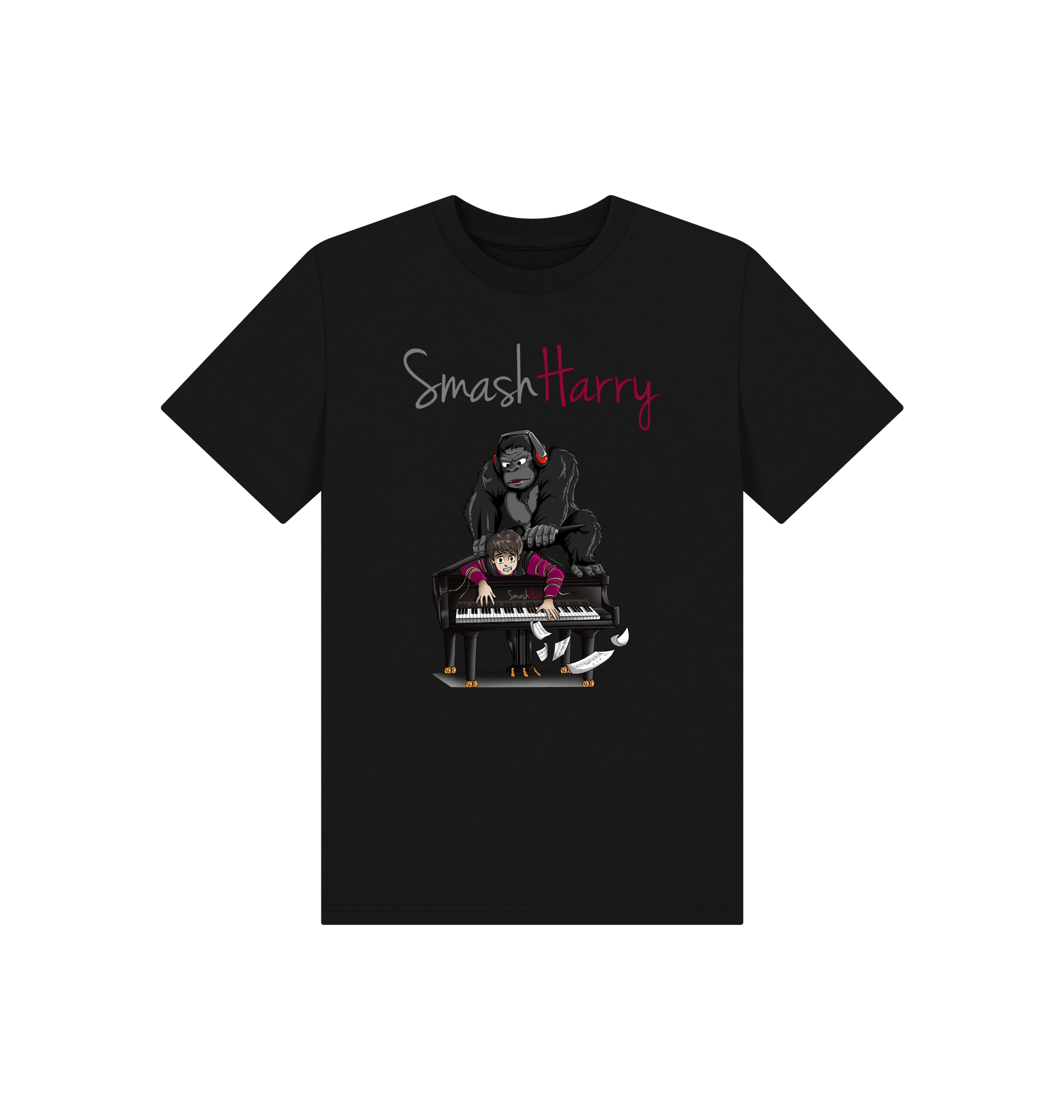 Black Printed Kids T-Shirt Front