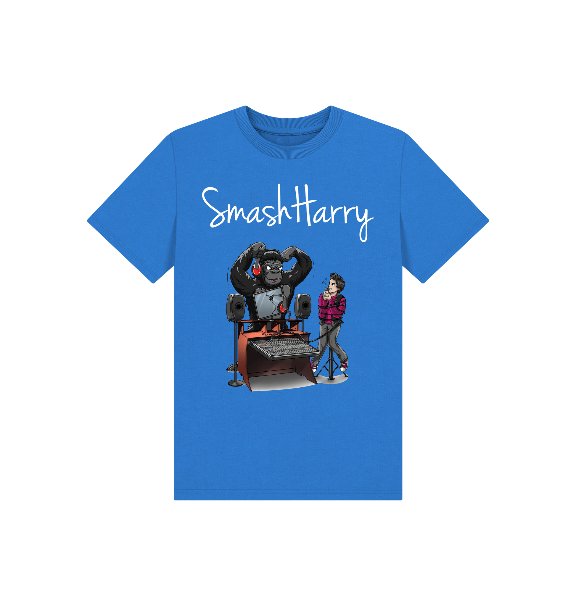 Bright Blue Printed Kids T-Shirt Front