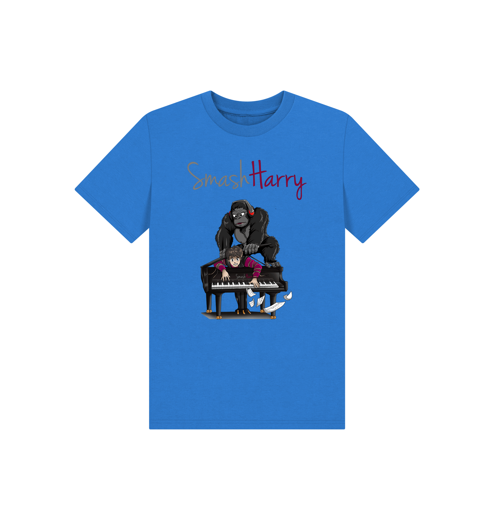 Bright Blue Printed Kids T-Shirt Front