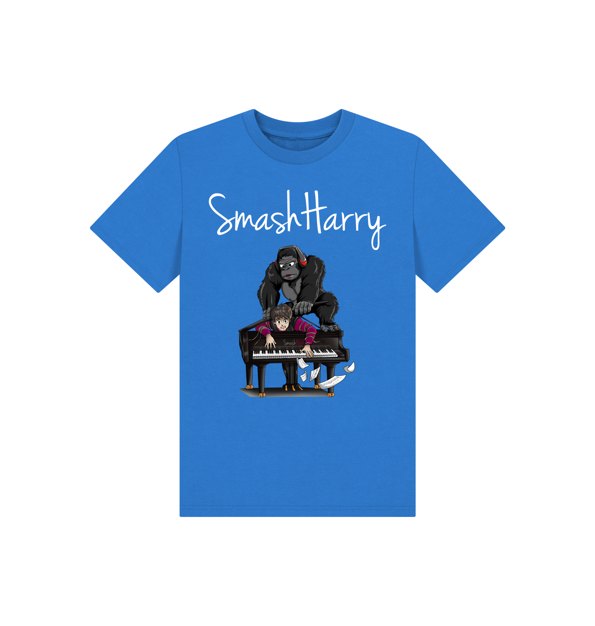 Bright Blue Printed Kids T-Shirt Front