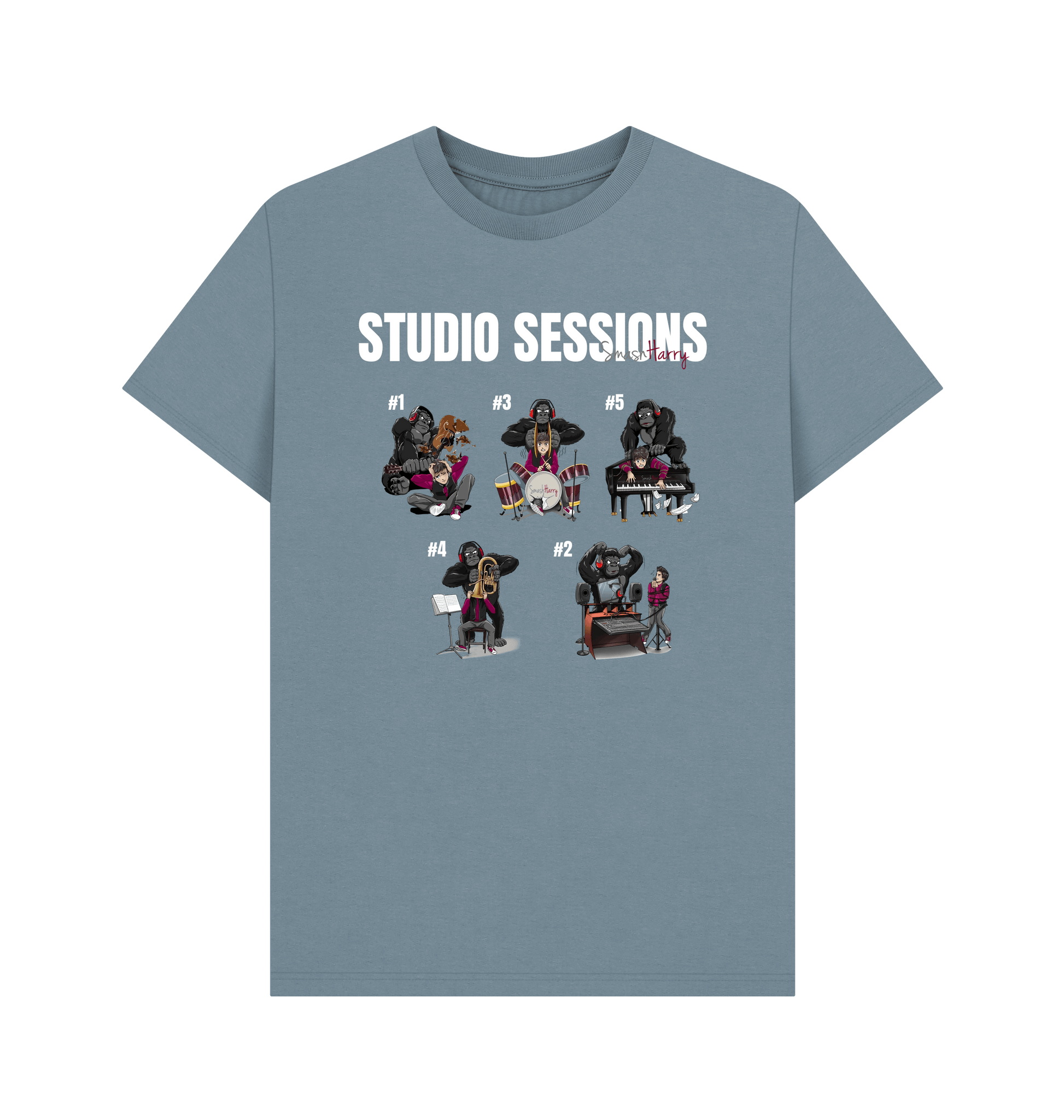 Stone Blue Printed T-shirt Front