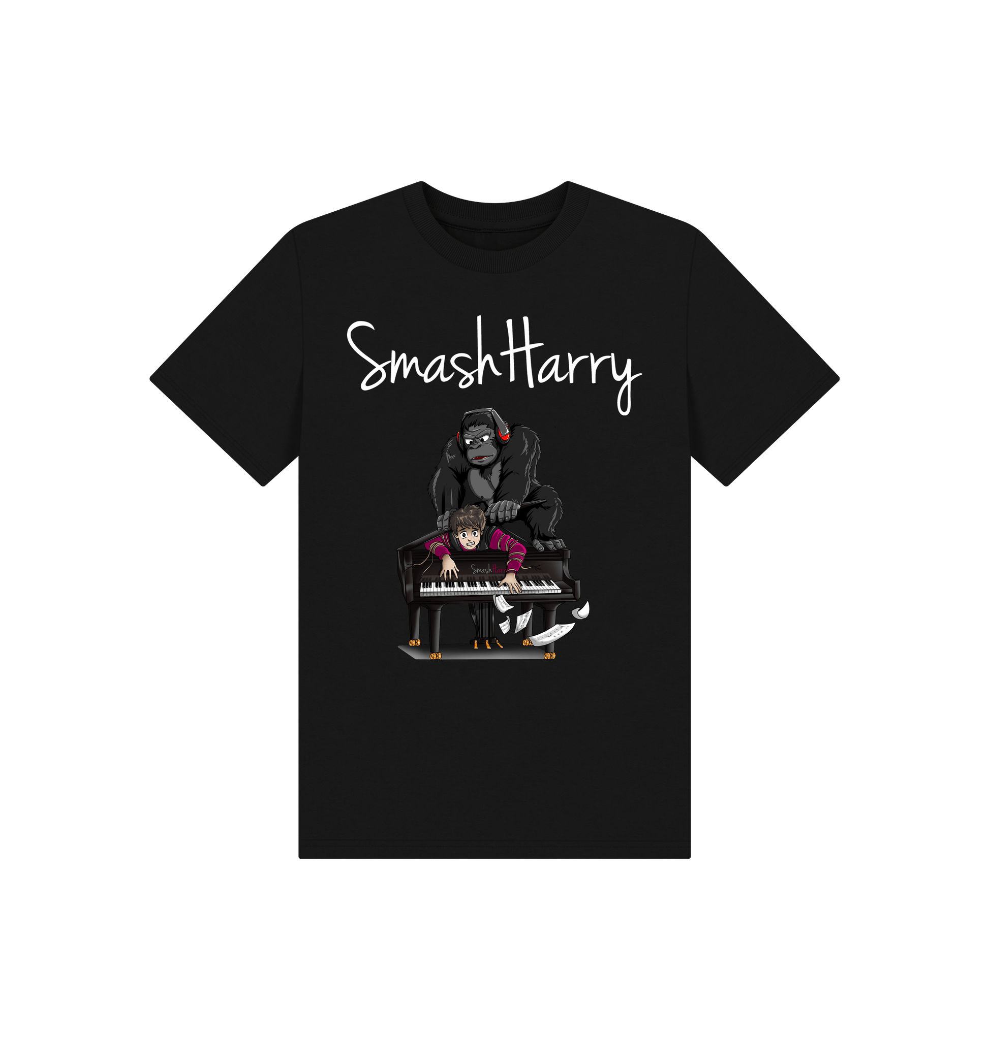 Black Printed Kids T-Shirt Front