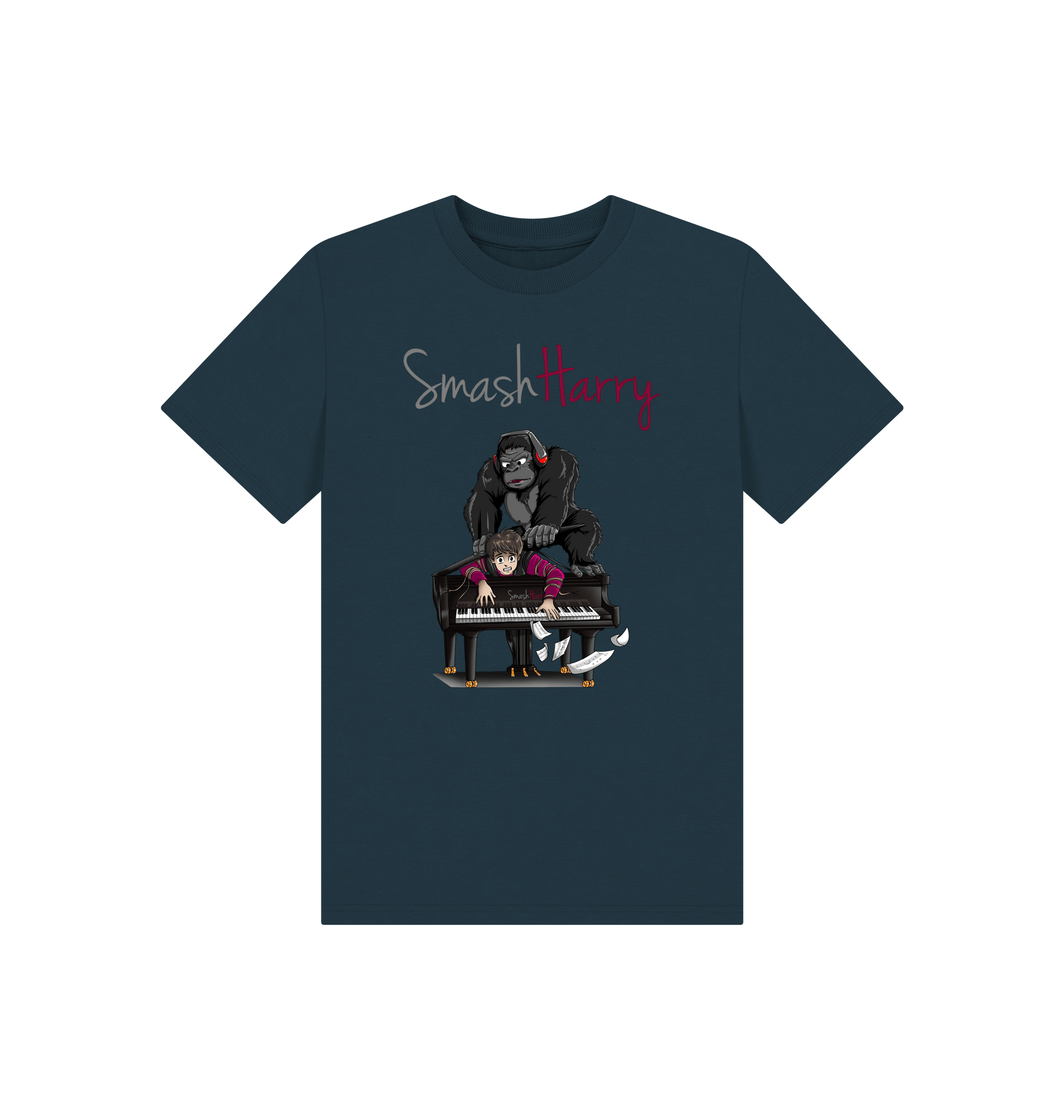 Denim Blue Printed Kids T-Shirt Front