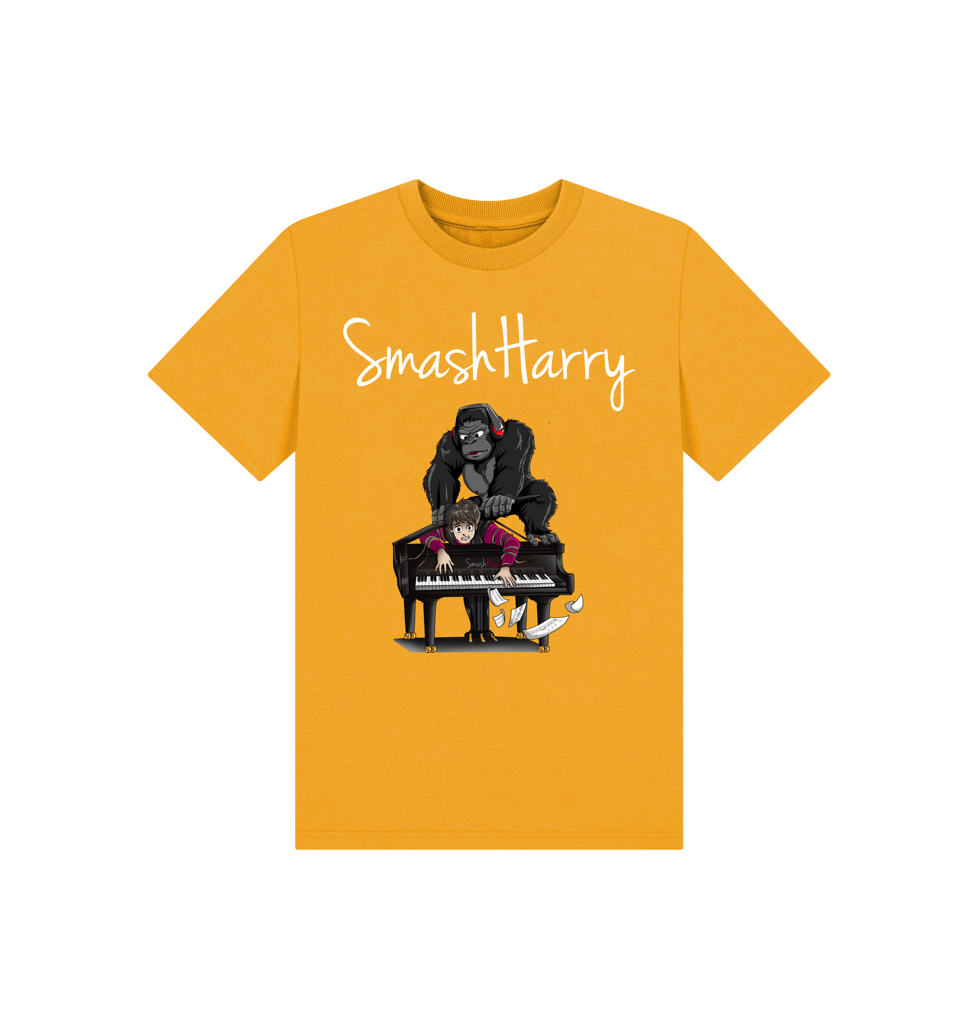 Mustard Printed Kids T-Shirt Front