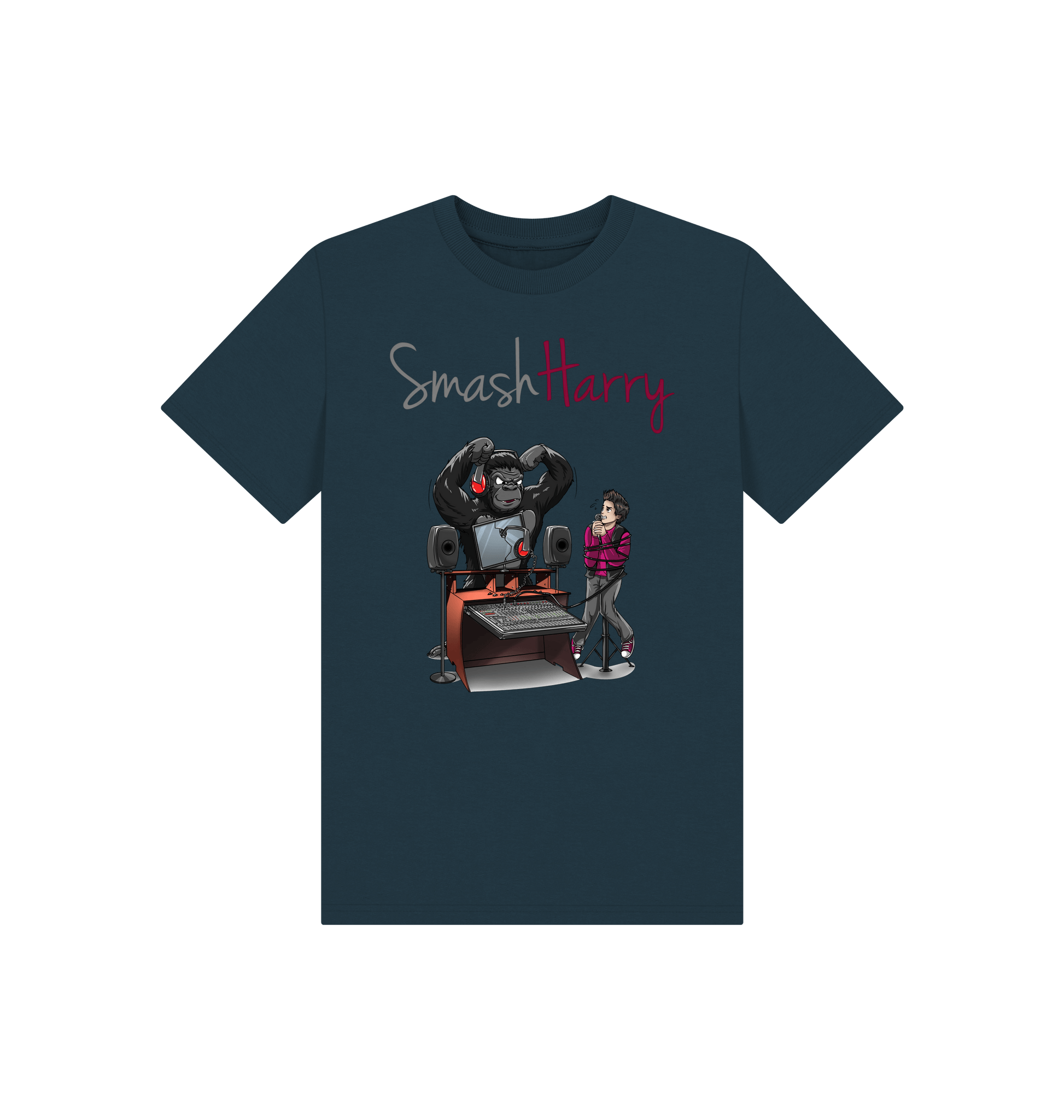 Denim Blue Printed Kids T-Shirt Front