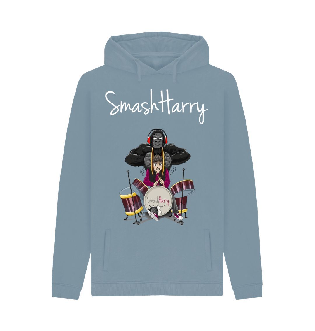 Stone Blue SmashHarry Men's Organic Pullover Hoodie \u2014 Drums