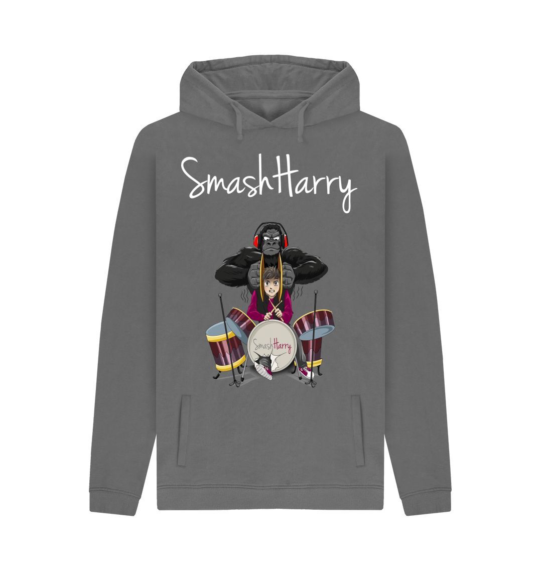 Slate Grey SmashHarry Men's Organic Pullover Hoodie \u2014 Drums