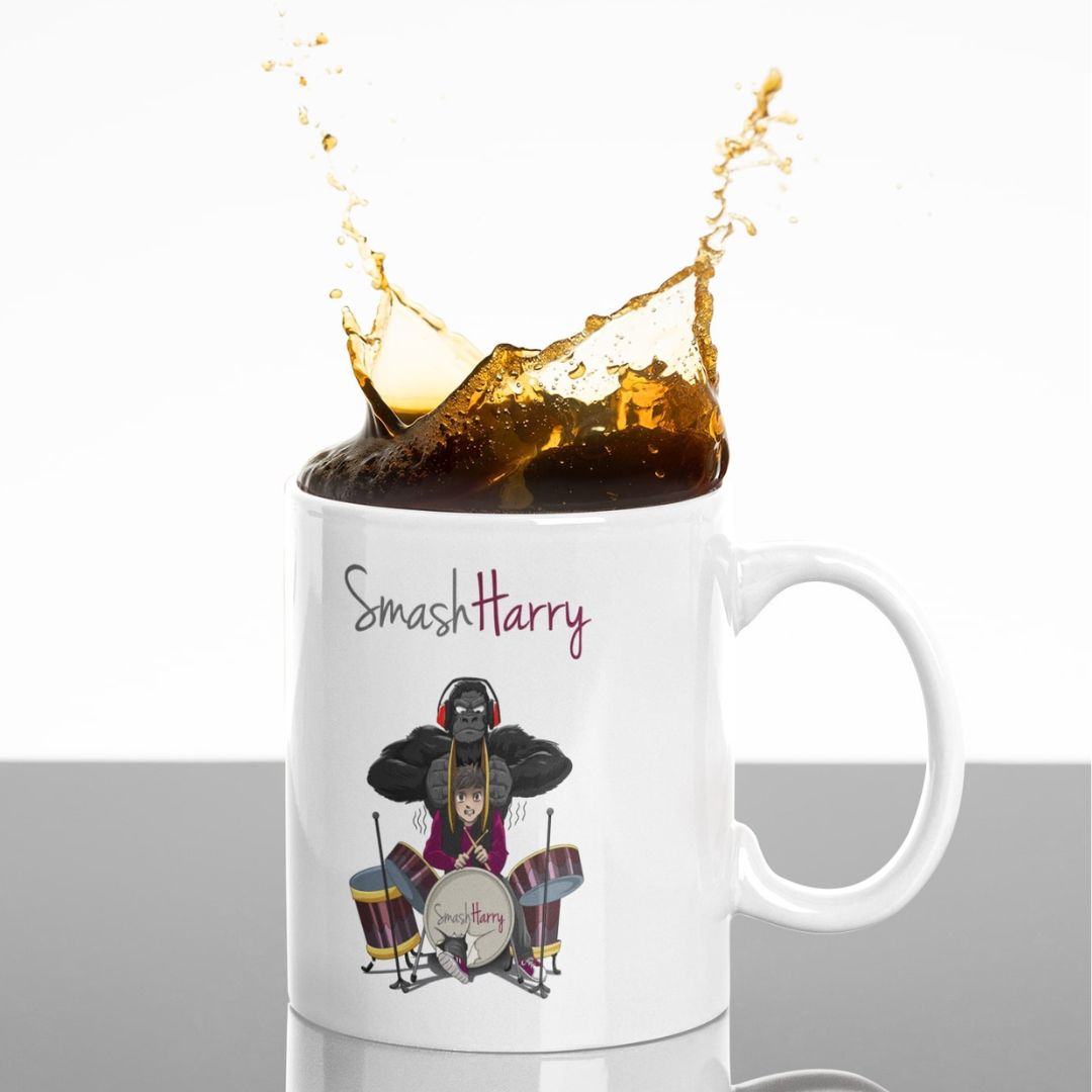 smashharry accessories white glossy mug with drums image