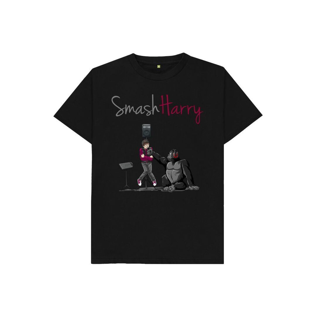 smashharry kids organic black t-shirt with microphone image