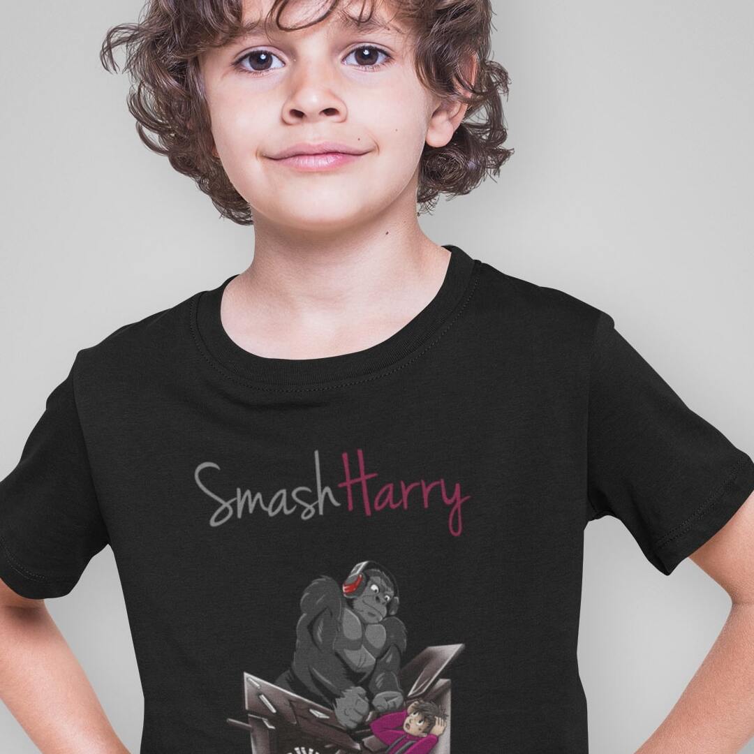 smashharry kids organic black t-shirt with piano image