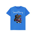 smashharry kids organic bright blue t-shirt with guitar image and white logo