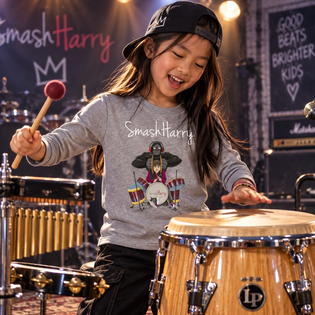SmashHarry Kids' Organic Long Sleeve T-Shirt — Drums