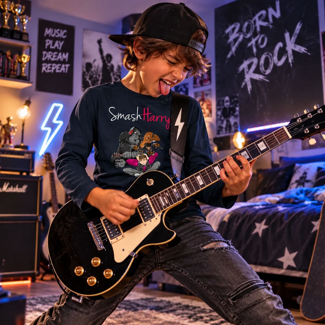 SmashHarry Kids' Organic Long Sleeve T-Shirt — Guitar