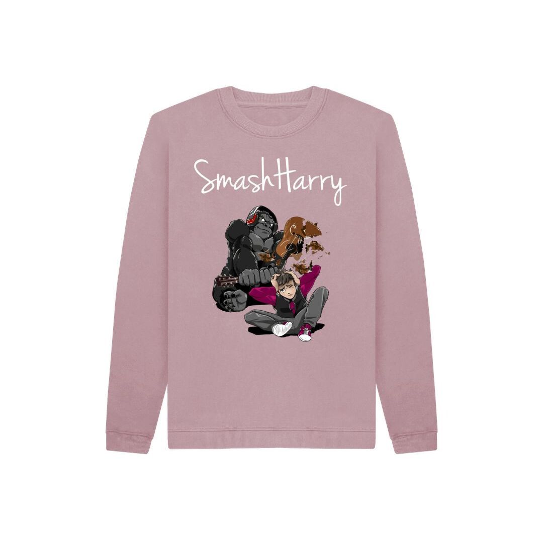 smashharry kids organic mauve jumper with guitar image and white logo