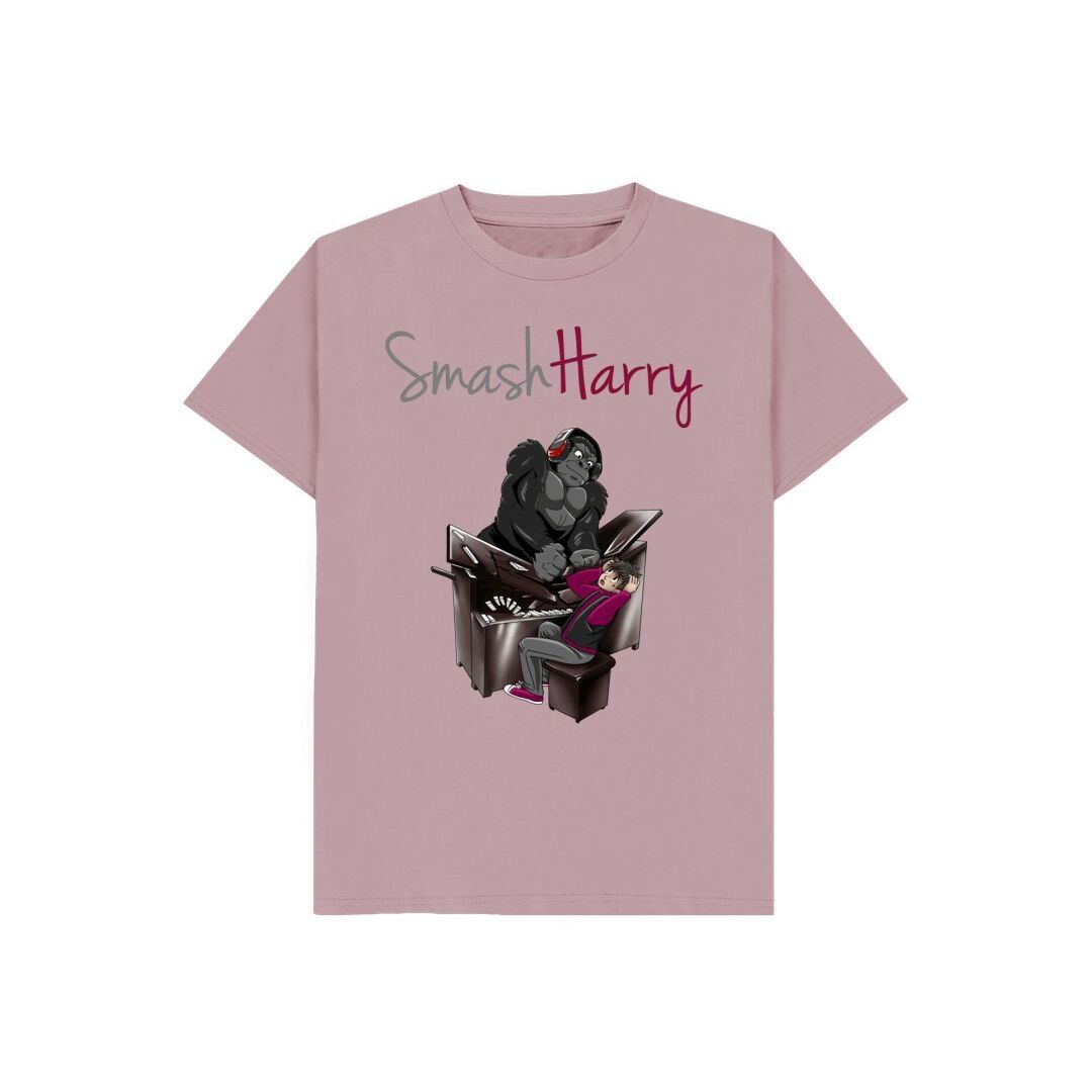 smashharry kids organic mauve t-shirt with piano image