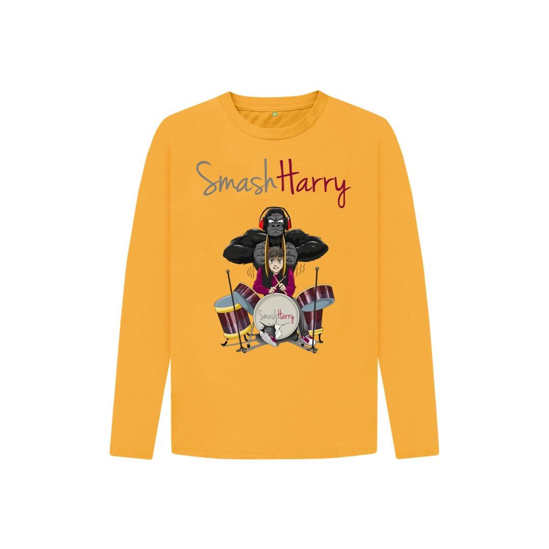 smashharry kids organic mustard long sleeve t-shirt with drums image