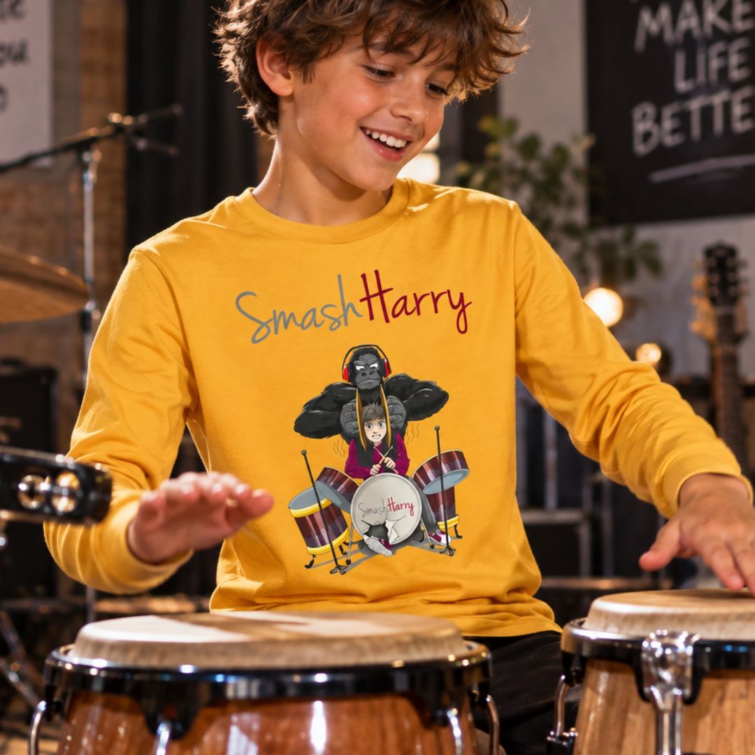 SmashHarry Kids' Organic Long Sleeve T-Shirt | Drums