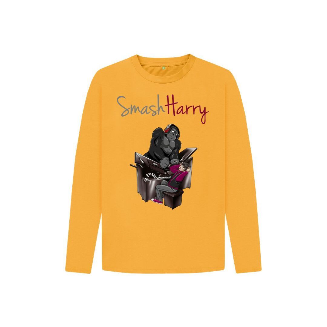 smashharry kids organic mustard long sleeve t-shirt with piano image