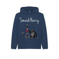 smashharry kids organic navy blue pullover hoodie with microphone image and white logo