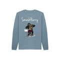 smashharry kids organic stone blue jumper with brass image and white logo