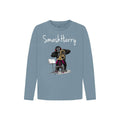 smashharry kids stone blue long sleeve t-shirt with brass image and white logo