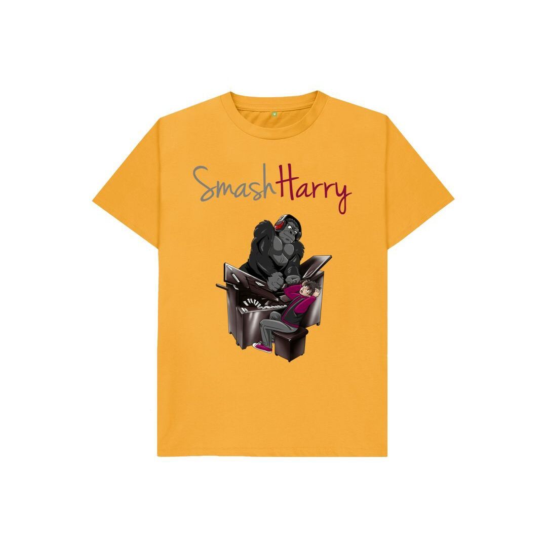 smashharry kids organic mustard t-shirt with piano image