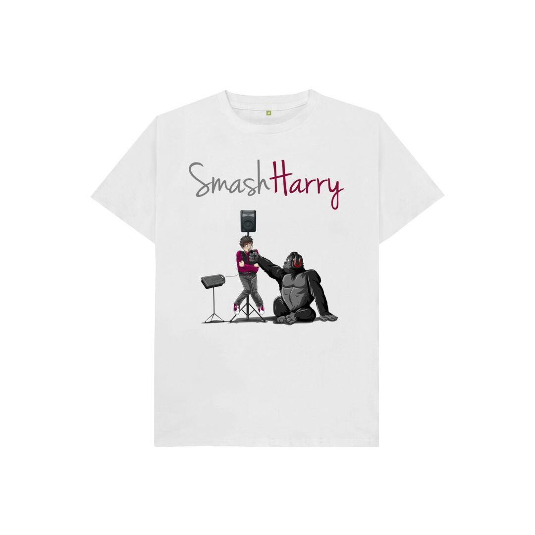 smashharry kids organic white t-shirt with microphone image