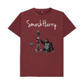 smashharry mens organic red wine t-shirt with microphone image and white logo