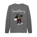 smashharry mens organic slate grey crew neck sweater with brass image and white logo