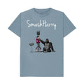 smashharry mens organic stone blue t-shirt with microphone image and white logo