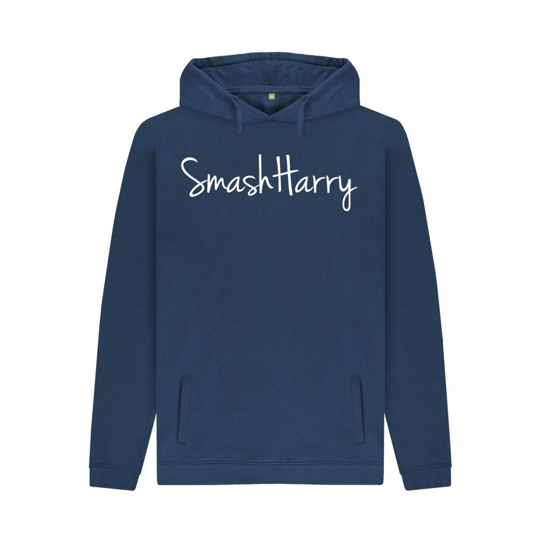 smashharry mens organic navy pullover hoodie