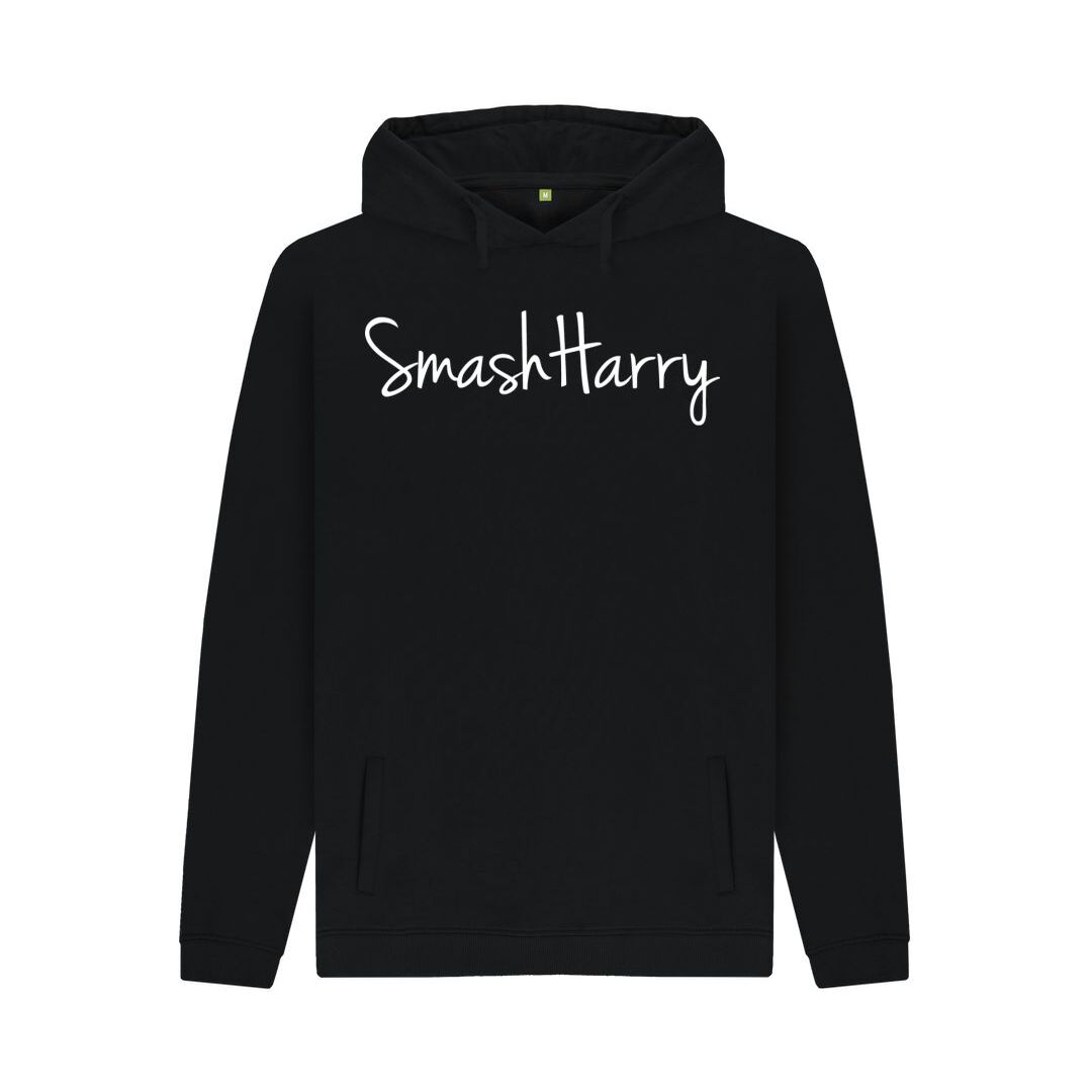 smashharry mens organic black pullover hoodie