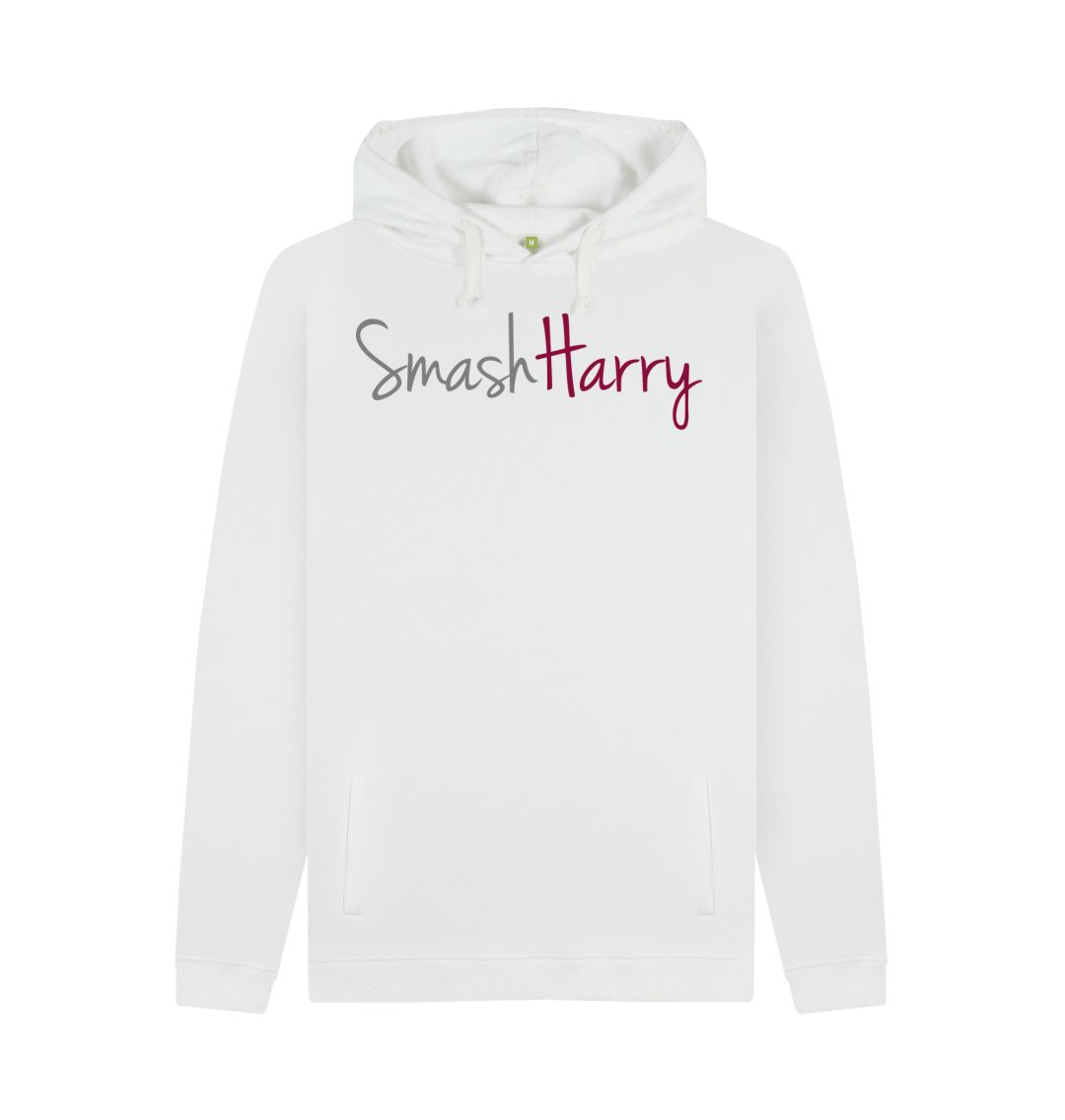 smashharry mens organic white pullover hoodie