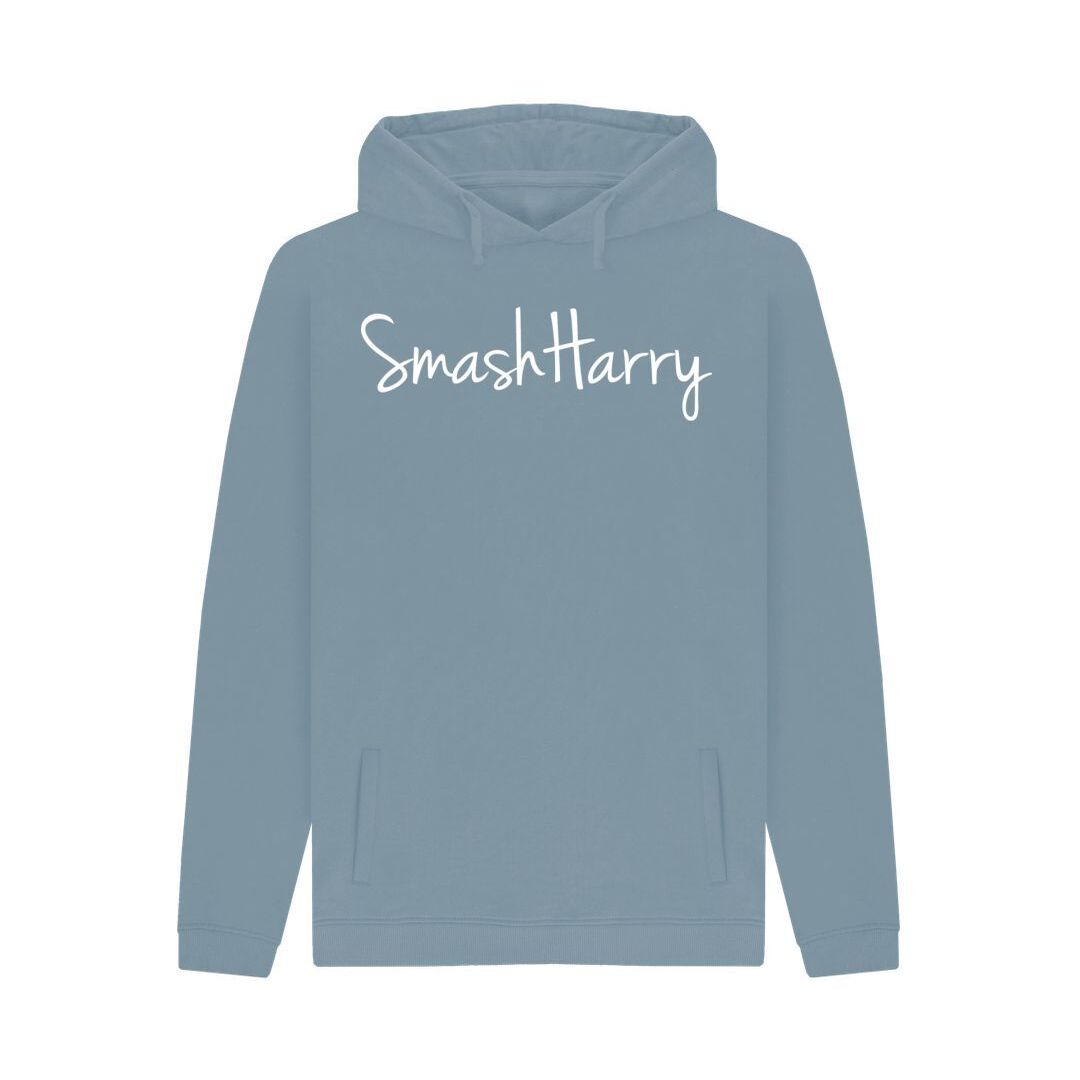 smashharry mens organic stone blue pullover hoodie