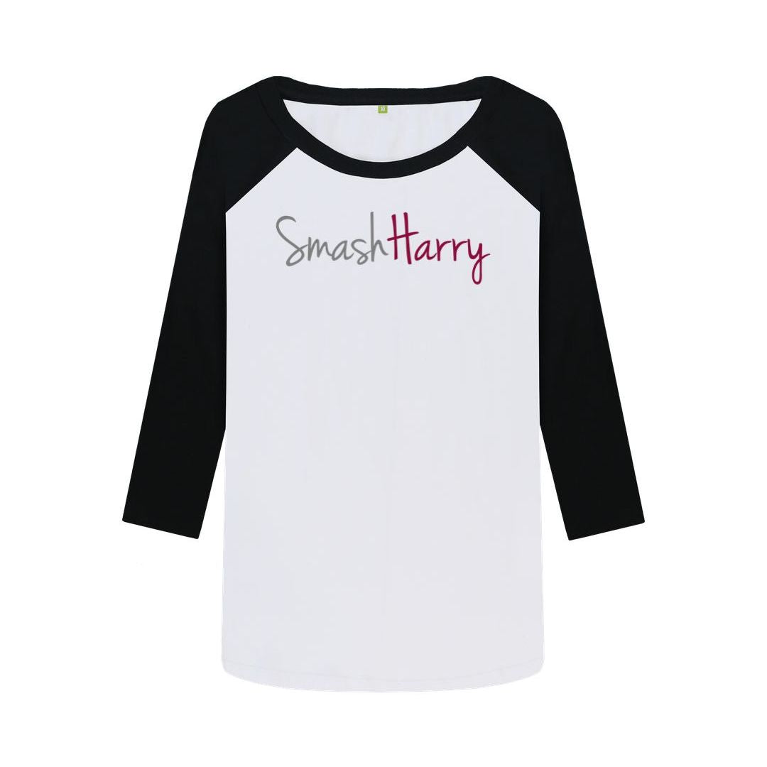 smashharry womens organic baseball t-shirt with large logo