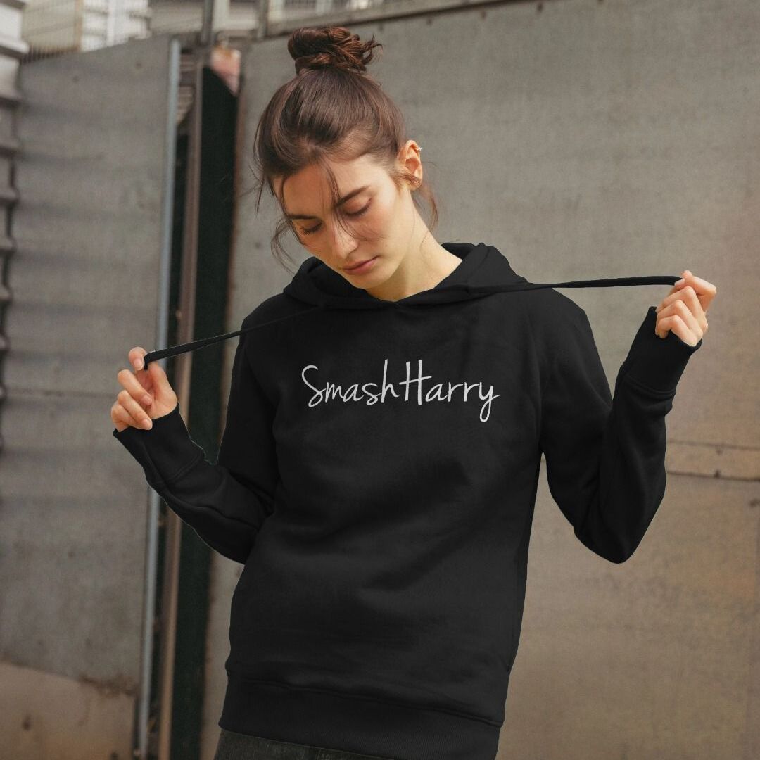 smashharry womens organic black pullover hoodie