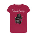smashharry women's organic cherry crew neck t-shirt with piano image and white logo