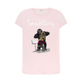 smashharry women's organic pink crew neck t-shirt with brass image and white logo