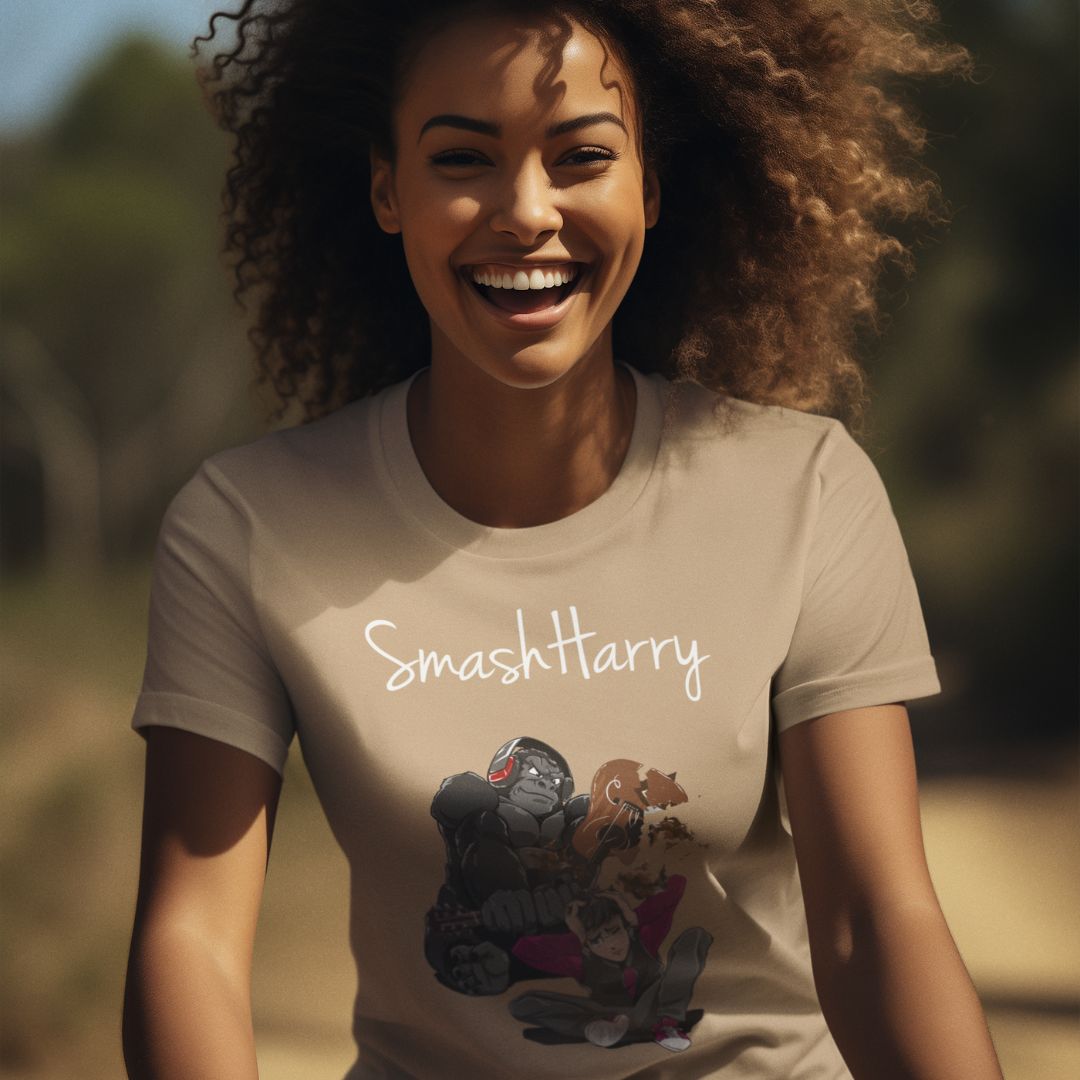 smashharry women's organic plain sand t-shirt with guitar image and white logo