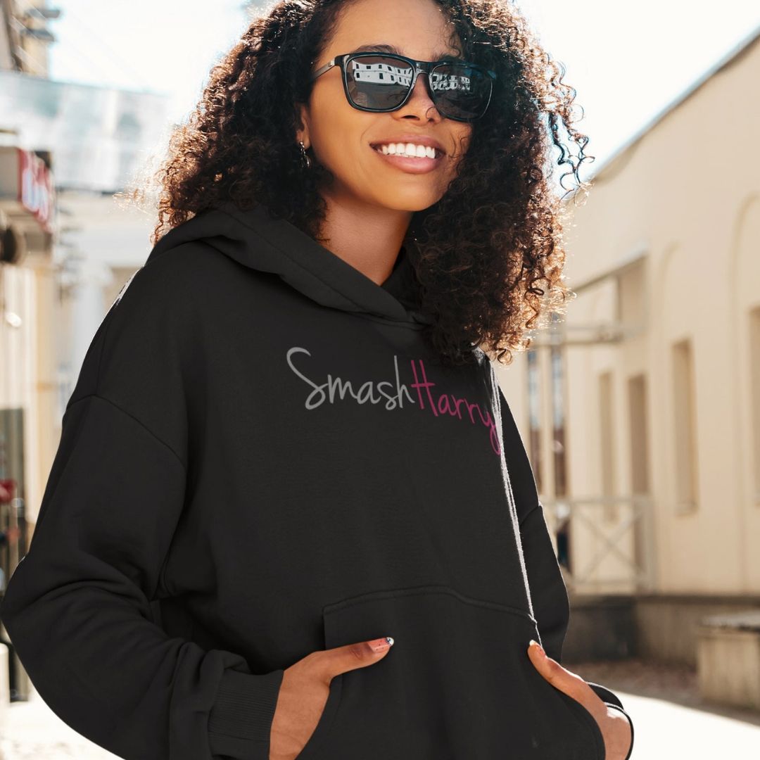 smashharry womens white organic relaxed fit hoodie