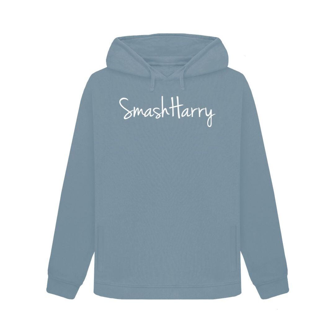 smashharry womens organic stone blue pullover hoodie