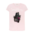 smashharry women's organic pink crew neck t-shirt with piano image and white logo