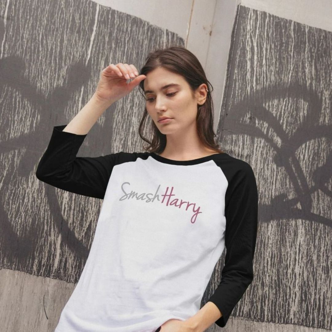    smashharry womens organic baseball t-shirt with a large logo