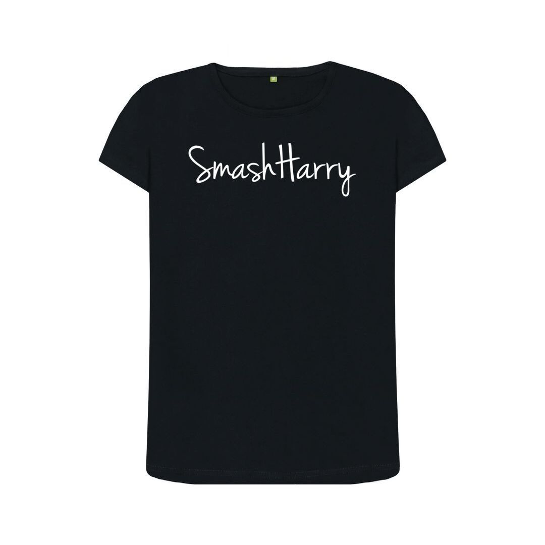 smashharry womens organic black crew neck t-shirt