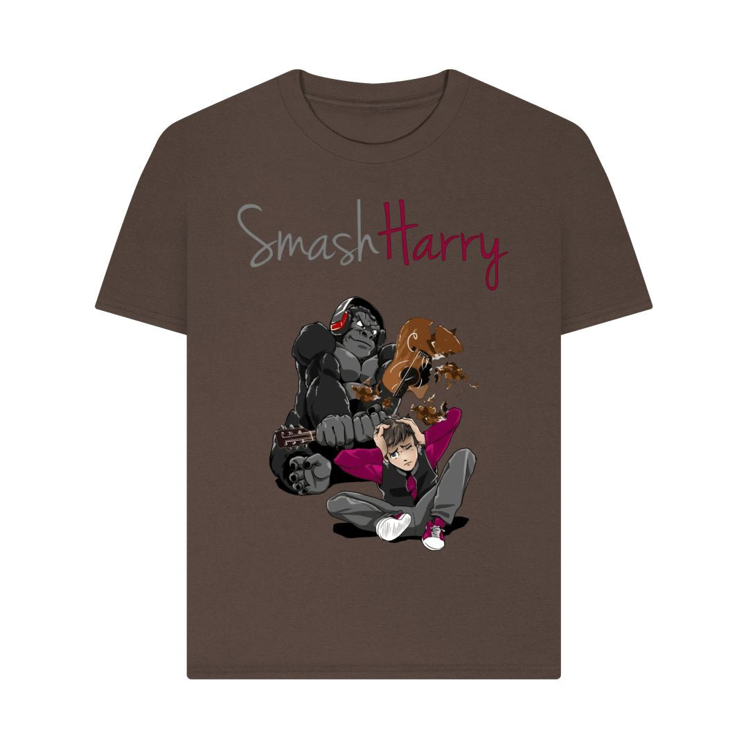 smashharry women's organic plain chocolate t-shirt with guitar image