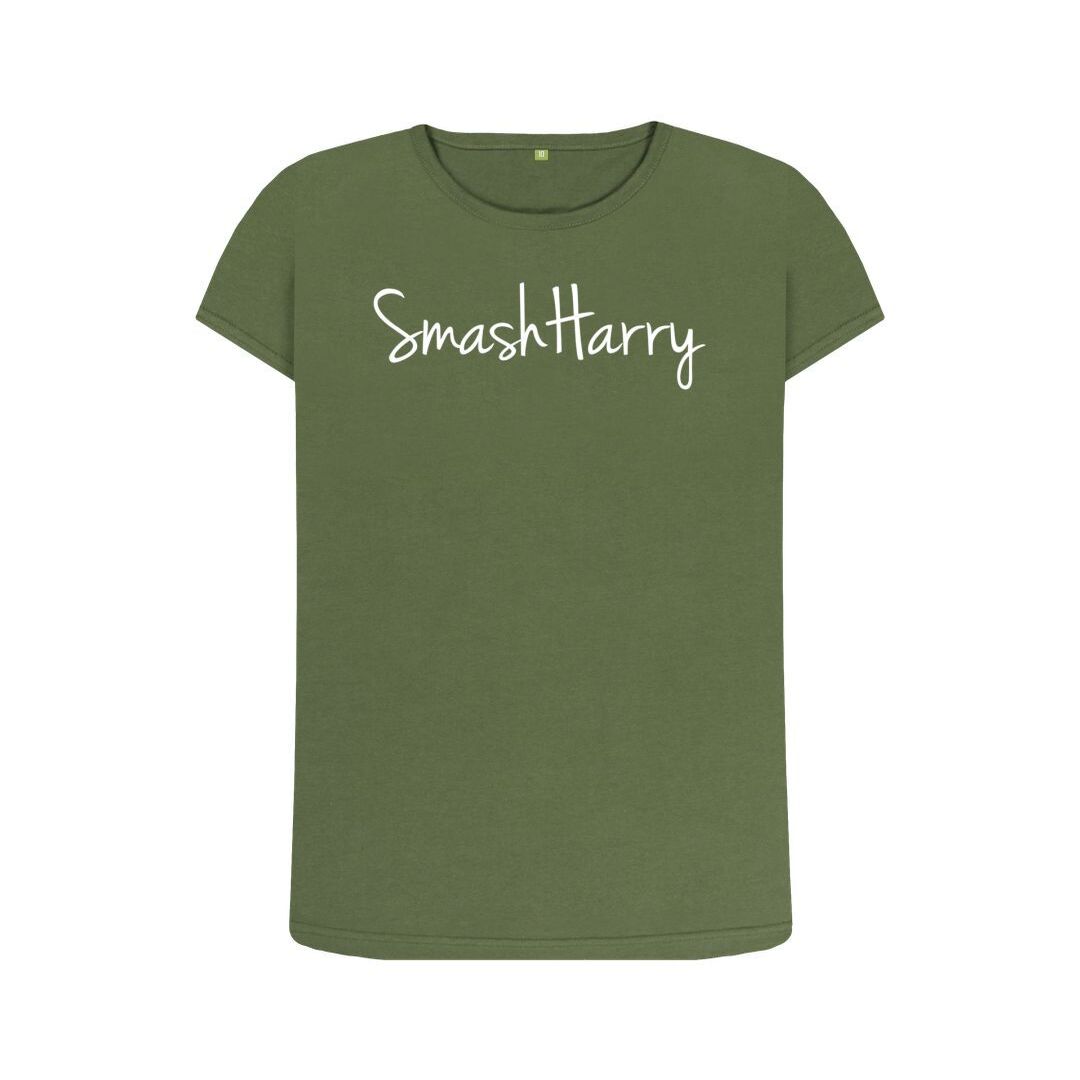smashharry womens organic khaki crew neck t-shirt