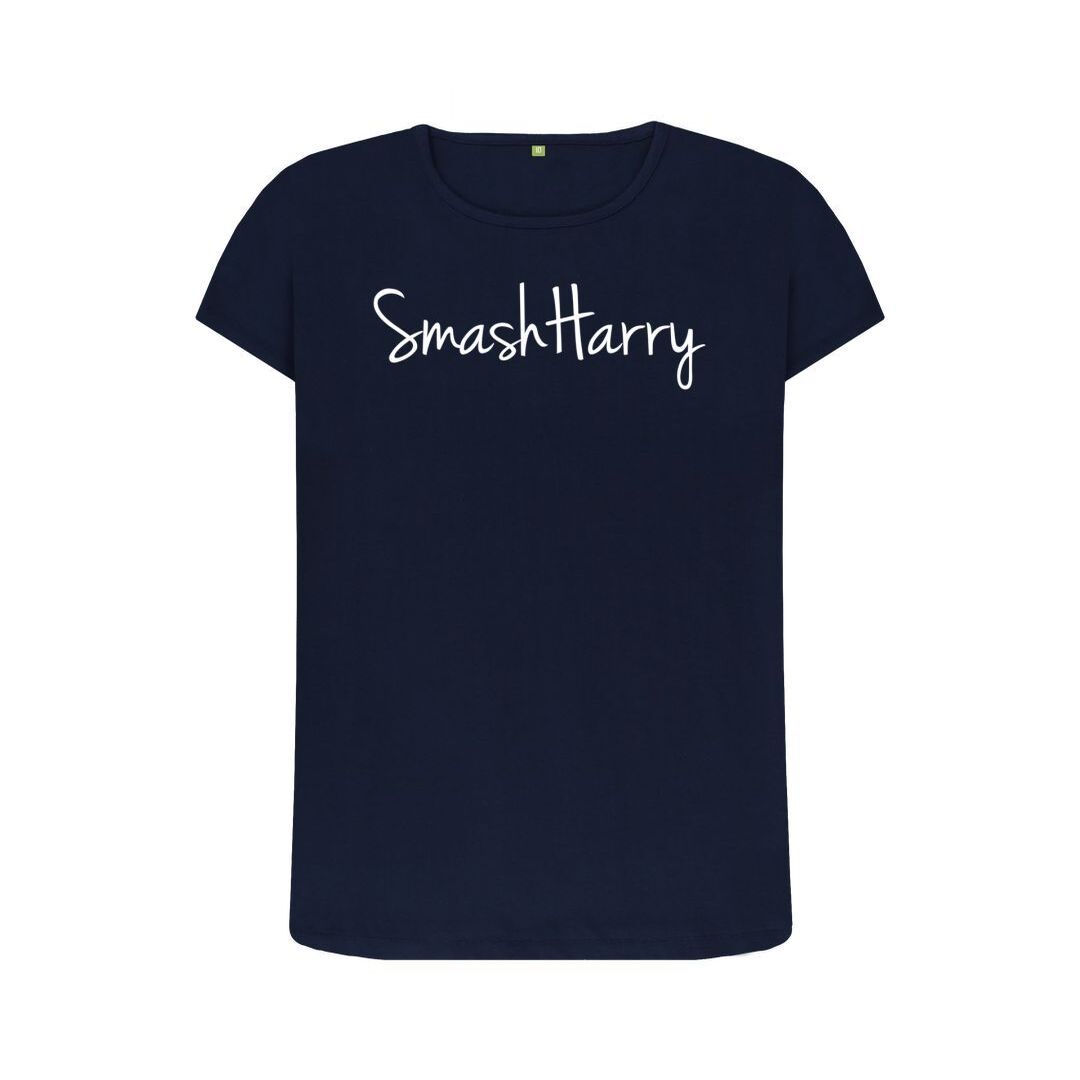 smashharry womens organic navy blue crew neck t-shirt